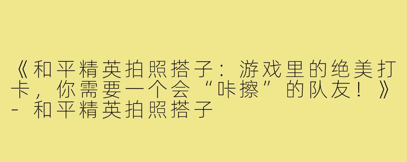《和平精英拍照搭子：游戏里的绝美打卡，你需要一个会“咔擦”的队友！》-和平精英拍照搭子