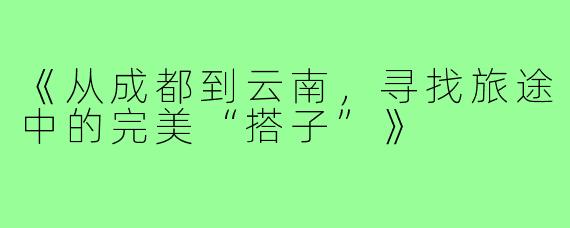 《从成都到云南，寻找旅途中的完美“搭子”》