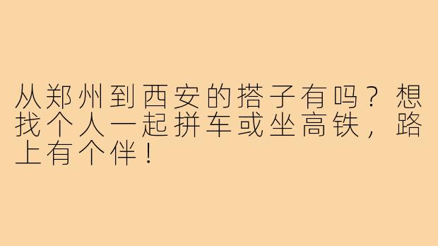 从郑州到西安的搭子有吗?想找个人一起拼车或坐高铁,路上有个伴!