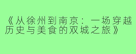《从徐州到南京：一场穿越历史与美食的双城之旅》