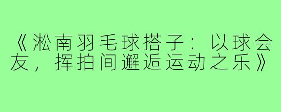 《淞南羽毛球搭子:以球会友,挥拍间邂逅运动之乐》