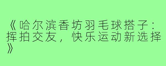 《哈尔滨香坊羽毛球搭子:挥拍交友,快乐运动新选择》