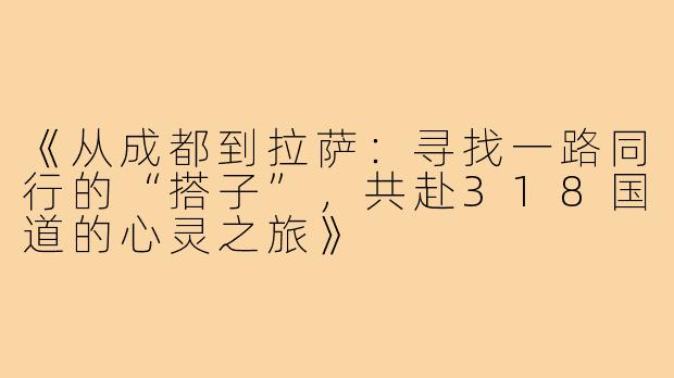 《从成都到拉萨：寻找一路同行的“搭子”，共赴318国道的心灵之旅》