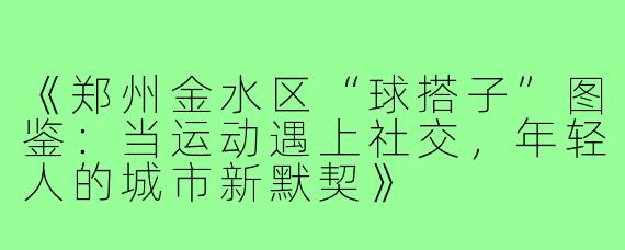 《郑州金水区“球搭子”图鉴：当运动遇上社交，年轻人的城市新默契》