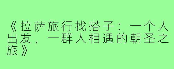 《拉萨旅行找搭子：一个人出发，一群人相遇的朝圣之旅》