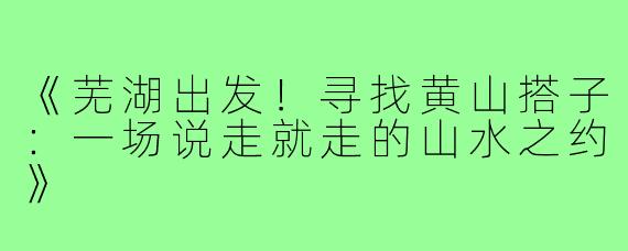 《芜湖出发！寻找黄山搭子：一场说走就走的山水之约》