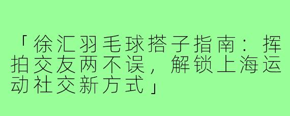 「徐汇羽毛球搭子指南：挥拍交友两不误，解锁上海运动社交新方式」