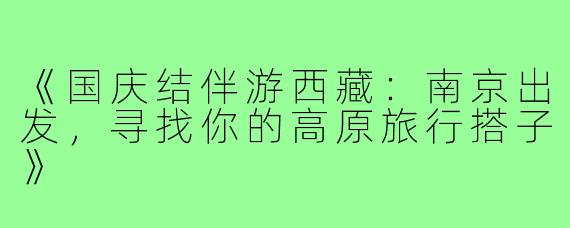 《国庆结伴游西藏：南京出发，寻找你的高原旅行搭子》