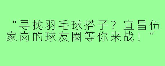 “寻找羽毛球搭子?宜昌伍家岗的球友圈等你来战!”
