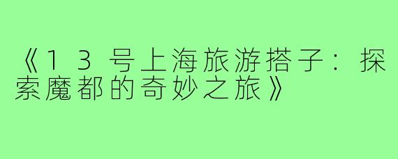 《13号上海旅游搭子:探索魔都的奇妙之旅》
