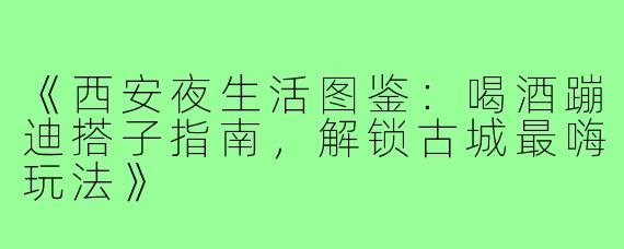 《西安夜生活图鉴：喝酒蹦迪搭子指南，解锁古城最嗨玩法》
