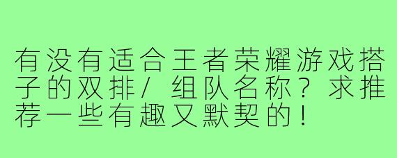 有没有适合王者荣耀游戏搭子的双排/组队名称?求推荐一些有趣又默契的!