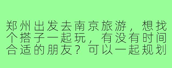 郑州出发去南京旅游，想找个搭子一起玩，有没有时间合适的朋友？可以一起规划路线、拼饭拼车，互相拍照～