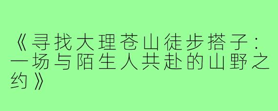 《寻找大理苍山徒步搭子：一场与陌生人共赴的山野之约》