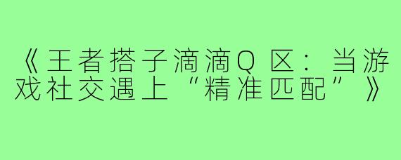《王者搭子滴滴Q区：当游戏社交遇上“精准匹配”》