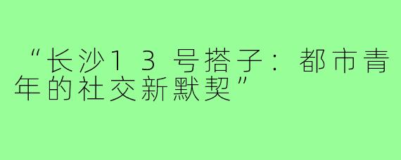 “长沙13号搭子：都市青年的社交新默契”