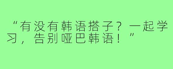 “有没有韩语搭子?一起学习,告别哑巴韩语!”
