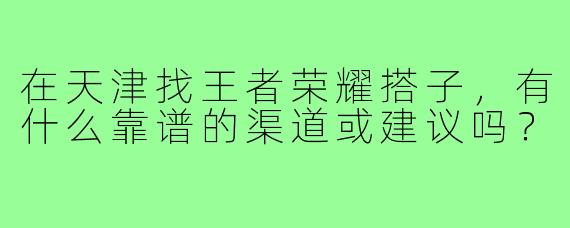 在天津找王者荣耀搭子,有什么靠谱的渠道或建议吗?