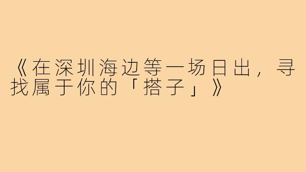 《在深圳海边等一场日出，寻找属于你的「搭子」》
