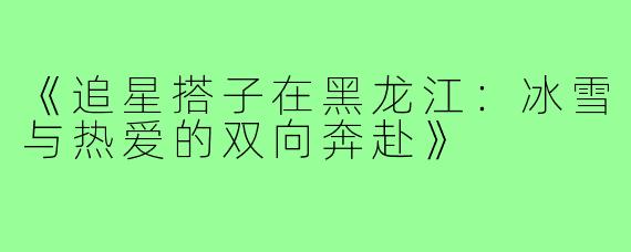 《追星搭子在黑龙江：冰雪与热爱的双向奔赴》