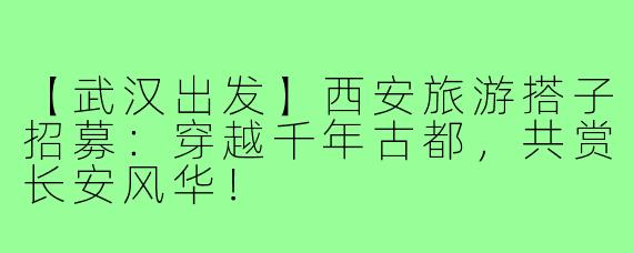 【武汉出发】西安旅游搭子招募：穿越千年古都，共赏长安风华！