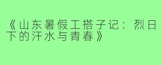 《山东暑假工搭子记：烈日下的汗水与青春》