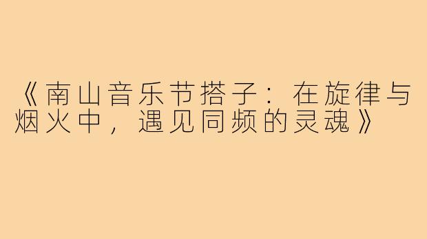 《南山音乐节搭子：在旋律与烟火中，遇见同频的灵魂》