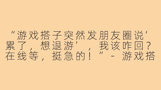 “游戏搭子突然发朋友圈说‘累了,想退游’,我该咋回?在线等,挺急的!”-游戏搭子发朋友圈
