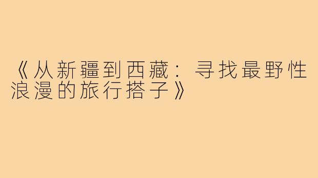 《从新疆到西藏：寻找最野性浪漫的旅行搭子》