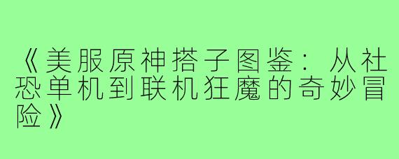 《美服原神搭子图鉴：从社恐单机到联机狂魔的奇妙冒险》