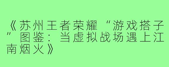 《苏州王者荣耀“游戏搭子”图鉴：当虚拟战场遇上江南烟火》
