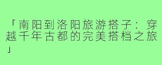 「南阳到洛阳旅游搭子：穿越千年古都的完美搭档之旅」