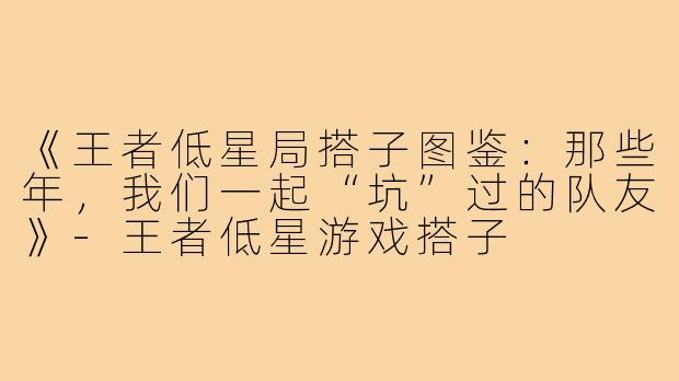 《王者低星局搭子图鉴:那些年,我们一起“坑”过的队友》-王者低星游戏搭子