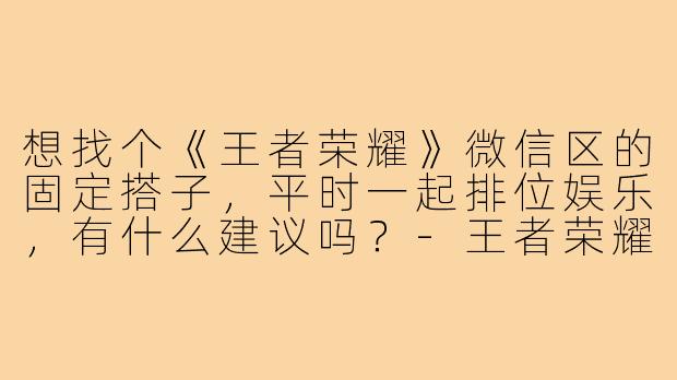 想找个《王者荣耀》微信区的固定搭子，平时一起排位娱乐，有什么建议吗？