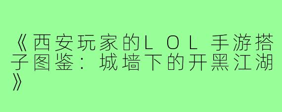 《西安玩家的LOL手游搭子图鉴:城墙下的开黑江湖》