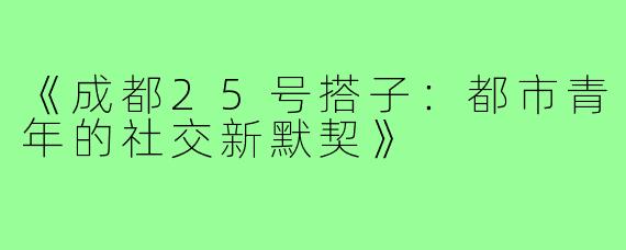 《成都25号搭子:都市青年的社交新默契》