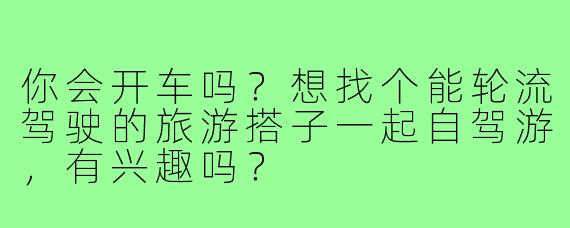 你会开车吗?想找个能轮流驾驶的旅游搭子一起自驾游,有兴趣吗?