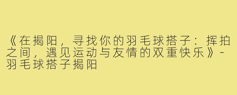 《在揭阳，寻找你的羽毛球搭子：挥拍之间，遇见运动与友情的双重快乐》-羽毛球搭子揭阳
