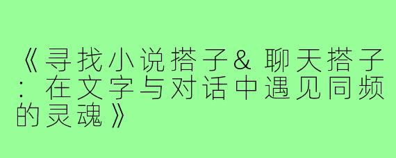 《寻找小说搭子&聊天搭子：在文字与对话中遇见同频的灵魂》