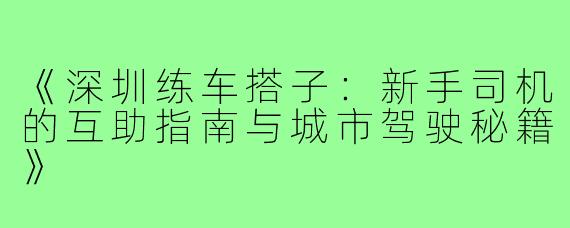 《深圳练车搭子：新手司机的互助指南与城市驾驶秘籍》