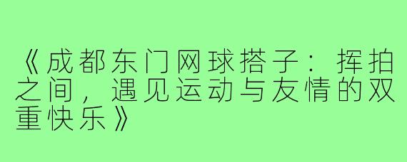 《成都东门网球搭子：挥拍之间，遇见运动与友情的双重快乐》