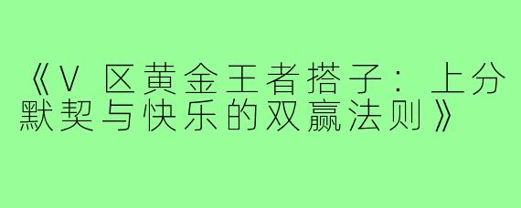 《V区黄金王者搭子：上分默契与快乐的双赢法则》