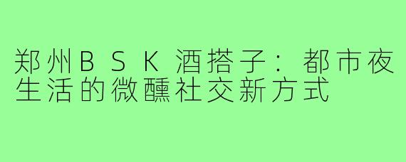 郑州BSK酒搭子：都市夜生活的微醺社交新方式