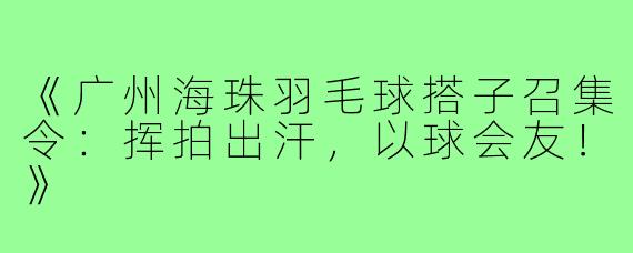 《广州海珠羽毛球搭子召集令：挥拍出汗，以球会友！》