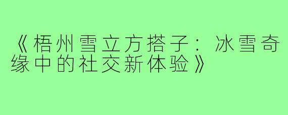 《梧州雪立方搭子：冰雪奇缘中的社交新体验》