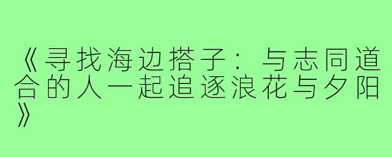 《寻找海边搭子：与志同道合的人一起追逐浪花与夕阳》