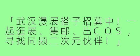 「武汉漫展搭子招募中!一起逛展、集邮、出COS,寻找同频二次元伙伴!」