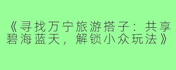 《寻找万宁旅游搭子：共享碧海蓝天，解锁小众玩法》