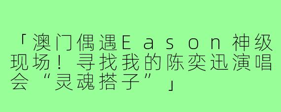 「澳门偶遇Eason神级现场！寻找我的陈奕迅演唱会“灵魂搭子”」