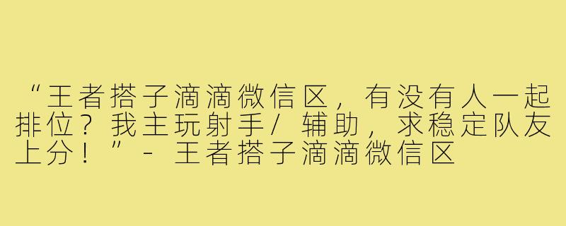 “王者搭子滴滴微信区,有没有人一起排位?我主玩射手/辅助,求稳定队友上分!”-王者搭子滴滴微信区